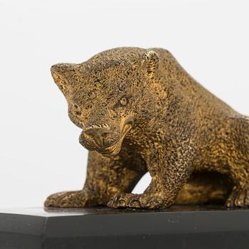 A Russian bronze paper weight on a stone base, latter half of the 19th century.