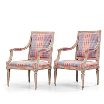 7. Two matched Gustavian armchairs, by Jakob Malmsten (master in Stockholm 1780-88).