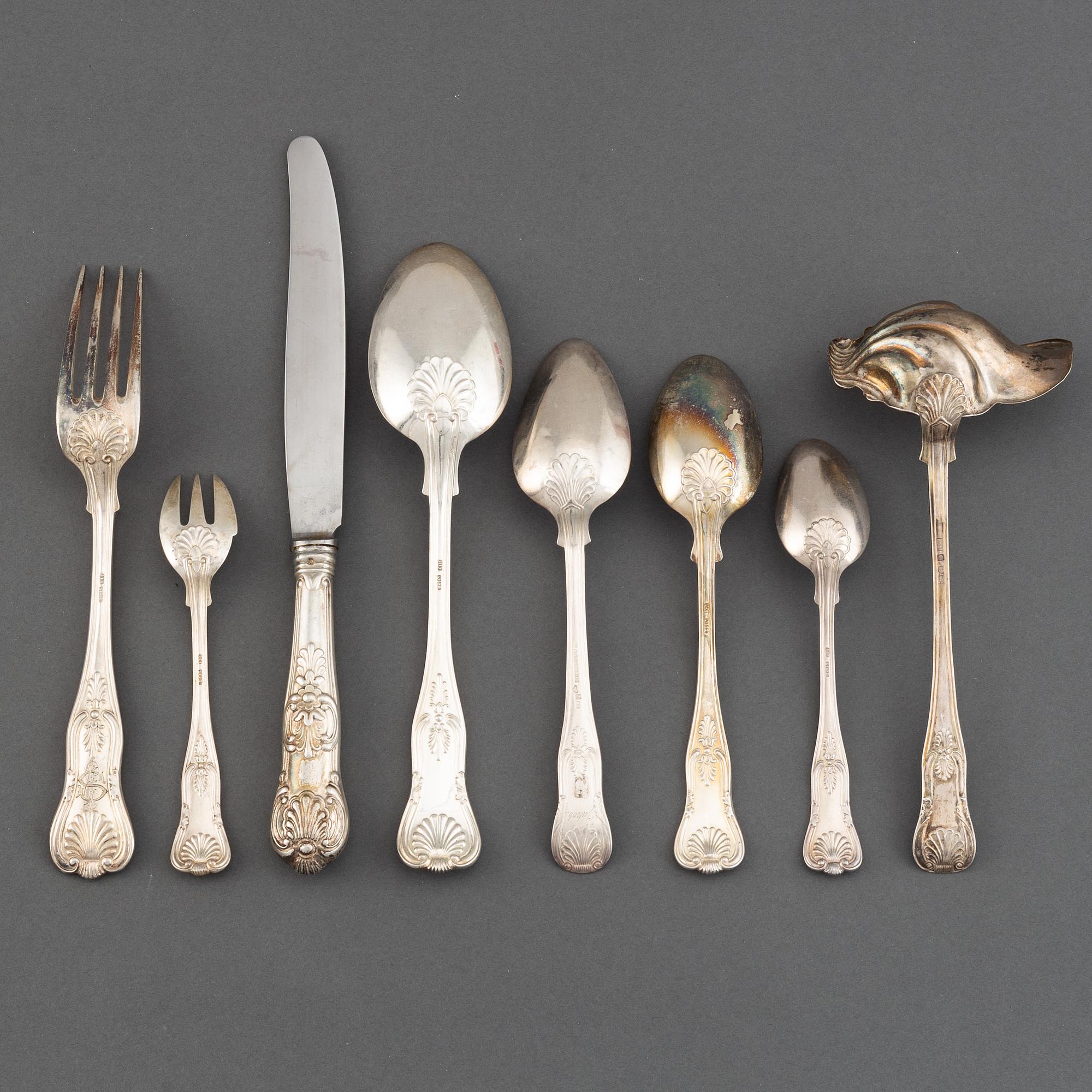 A part silver cutlery service, modell 'Engelsk Snäck' (55 pieces).