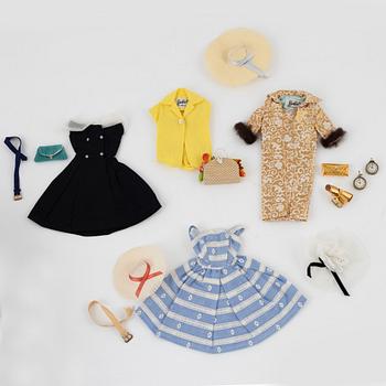 Barbie and Ken, dolls 2 pcs. as well as clothes, vintage, "Swirl Ponytail Blond" Mattel 1964, Ken Mattel 1963/64.