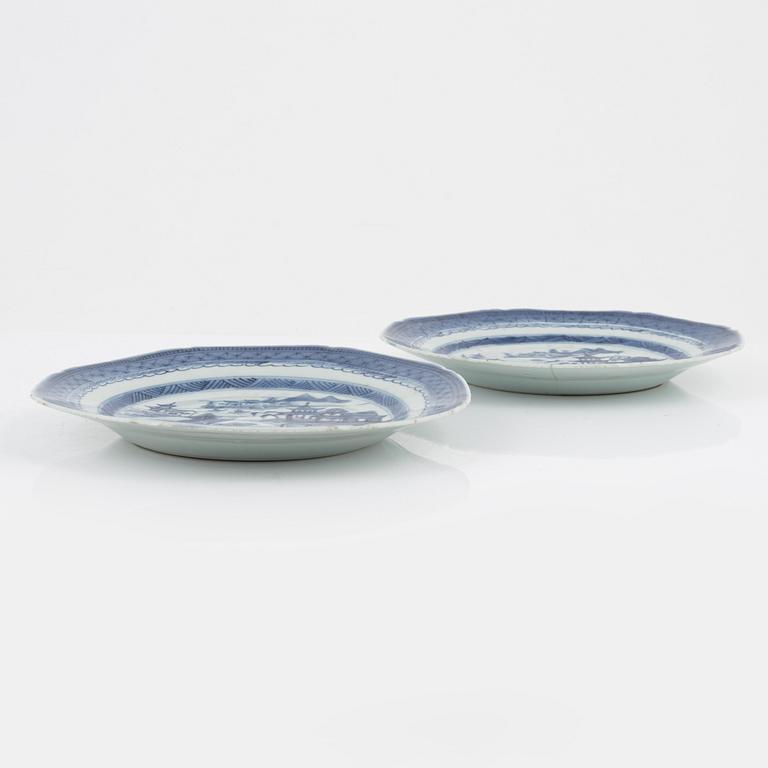 A group of four blue and white porcelain plates,  Qing dynasty, Jiaqing (1796-1820).