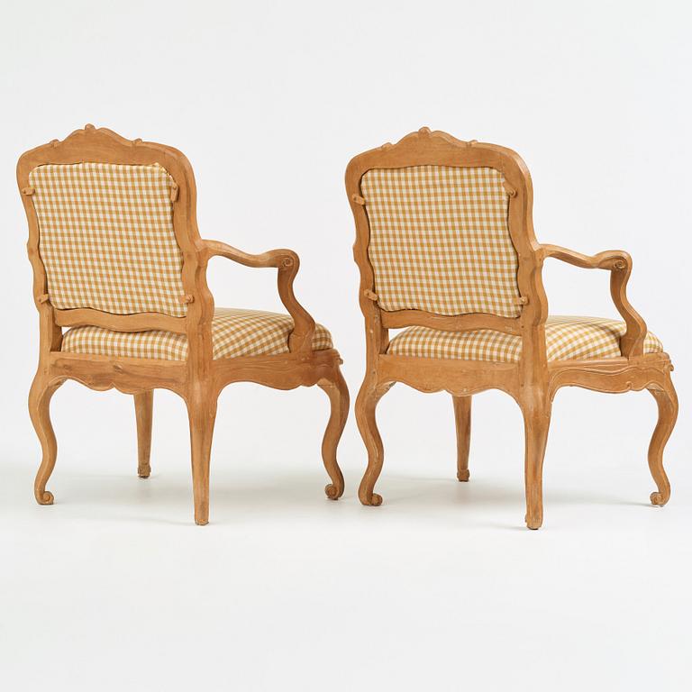 A pair of Swedish Rococo 18th Century armchairs.