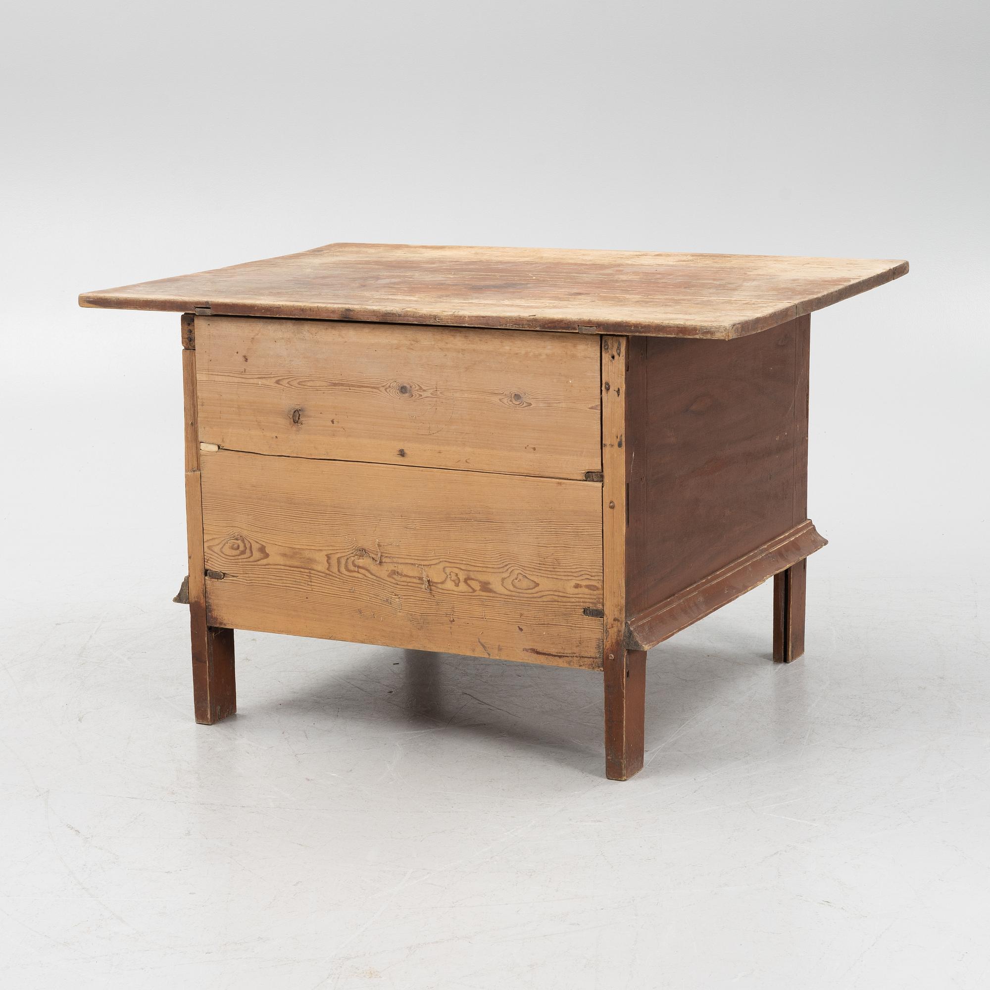 A painted table with drawers, 19th Century.