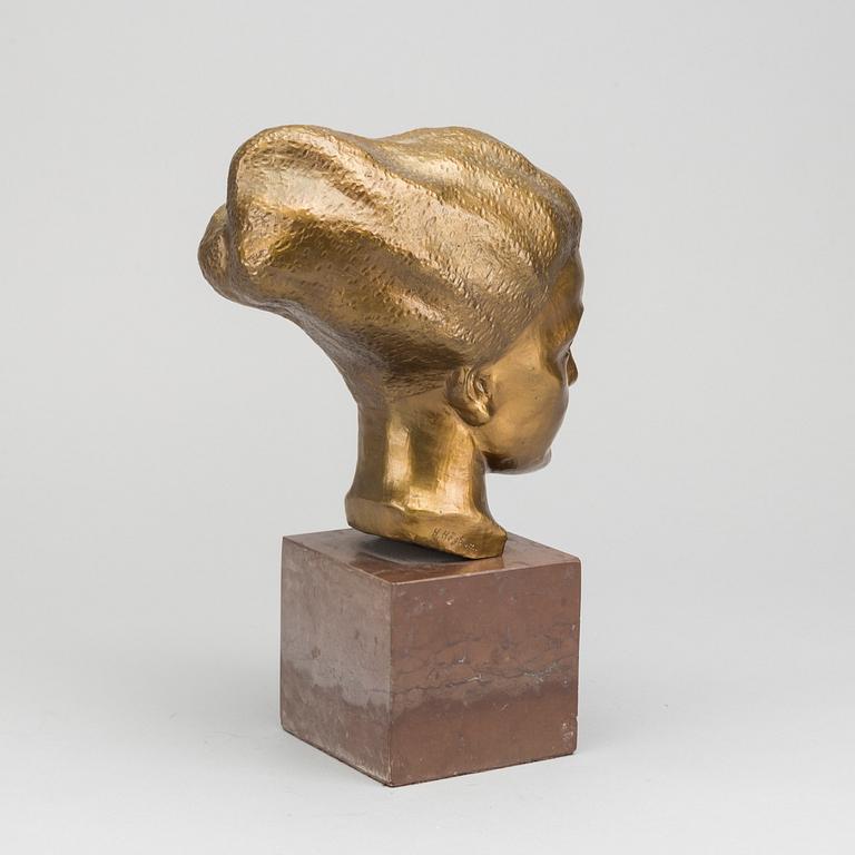 HELGE HÖGBOM, skulptur gulpatinerad brons signerad.