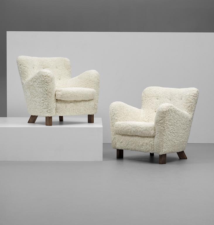 A pair of Fritz Hansen 'Model 1669' armchairs, Denmark.