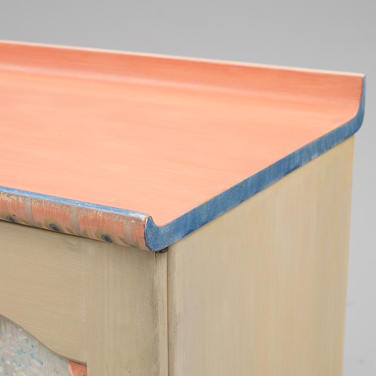 A Vidar Malmsten painted cabinet, Carl Malmsten AB, Sweden 1985, decorated by Liselotte Malmsten.