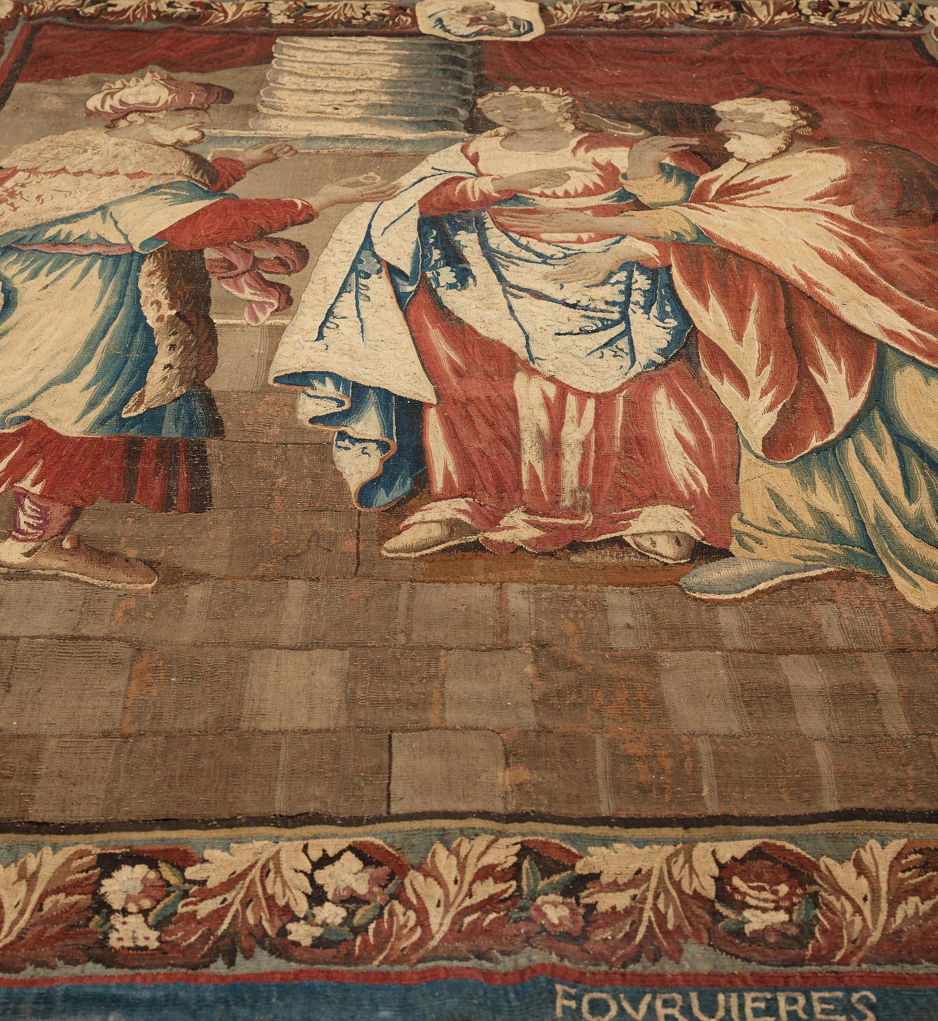 A TAPESTRY, tapestry weave, ca 299,5 x 212,5 cm, signed FOVRUIERES, 
DELANRIEVE.M.R.DABUSSON, Aubusson 17th century.