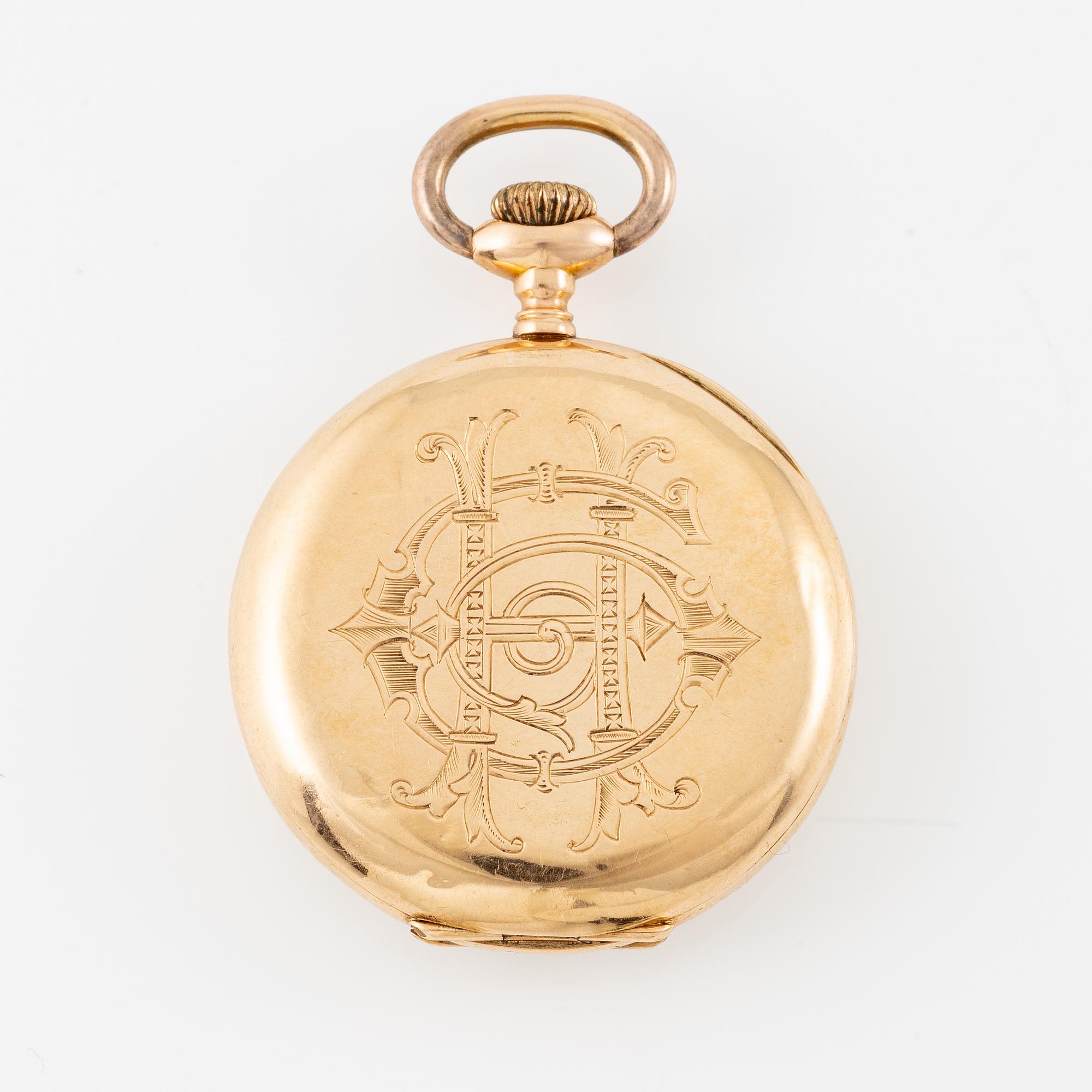 Pocket watch, 14K gold, 32 mm.