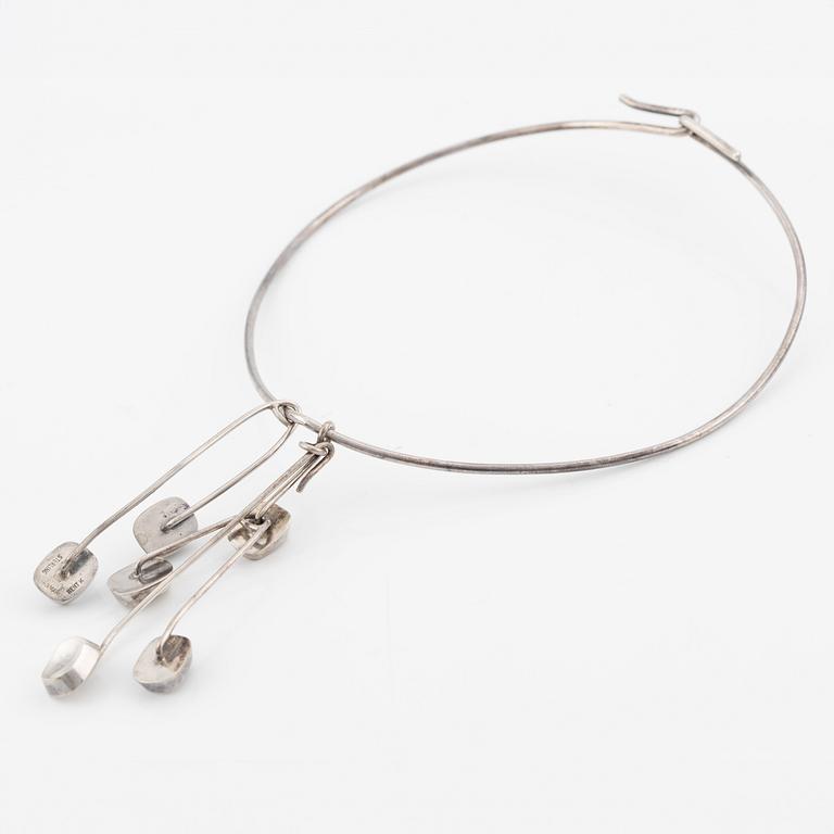 Bent Knudsen, neck ring with three pendants, sterling silver, Denmark.