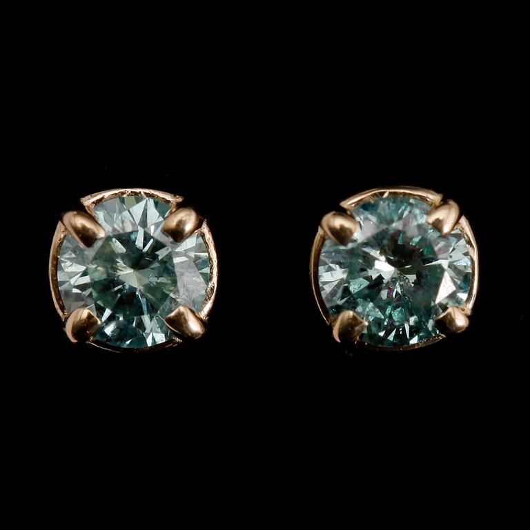 ÖRHÄNGEN, 1 par, rödguld, med turkosblå diamanter totalt 0.50 ct.