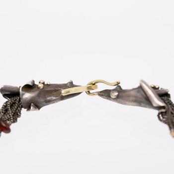 Necklace, oxidised silver and gold plating with amber stones, Ghita Ring, Denmark.