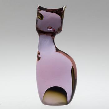 A glass sculpture of a cat, with signature "Tosi Alberto 1968 Murano".