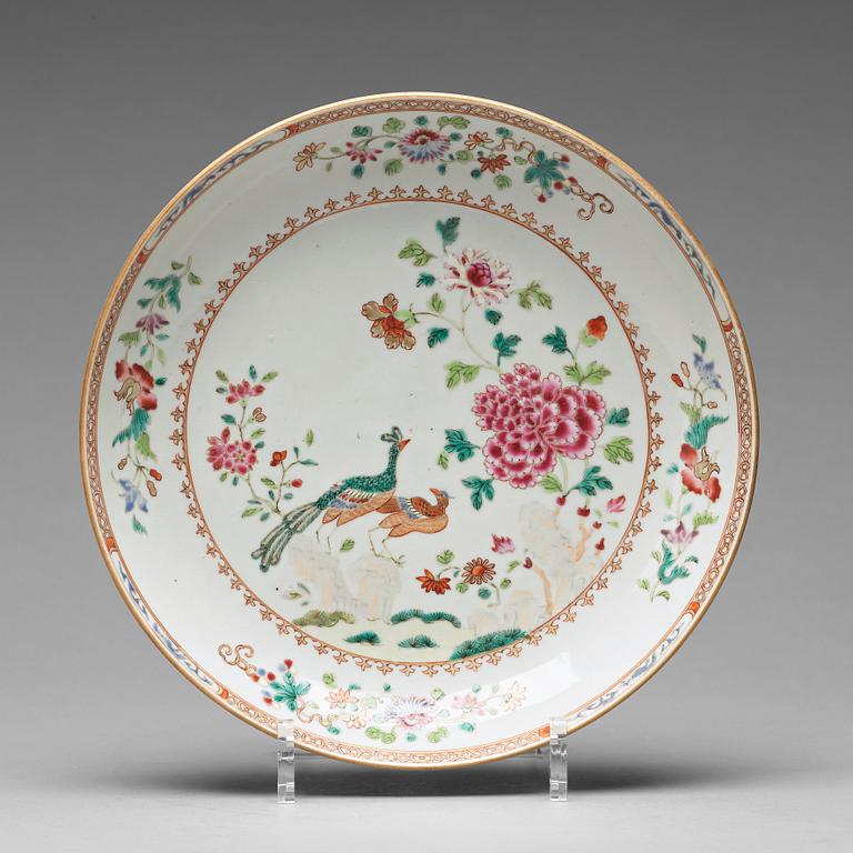 A famille rose 'double peacock' dish, Qing dynasty, Qianlong (1736-95).