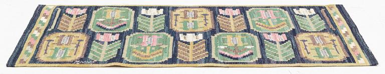 Märta Måås-Fjetterström, a flat weave textile, 'Medaljongerna',c. 41 x 87 cm, signed AB MMF.