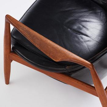 Ib Kofod-Larsen, Ib Kofod Larsen, a "Sälen" teak and black leather  chair, Olof Perssons Fåtöljindustri (OPE), Jönköping.