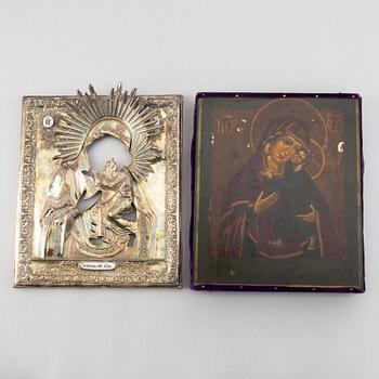 A Russian silver-gilt icon, "Virgin of Tolga", unidentified makers mark, Moscow 1835.