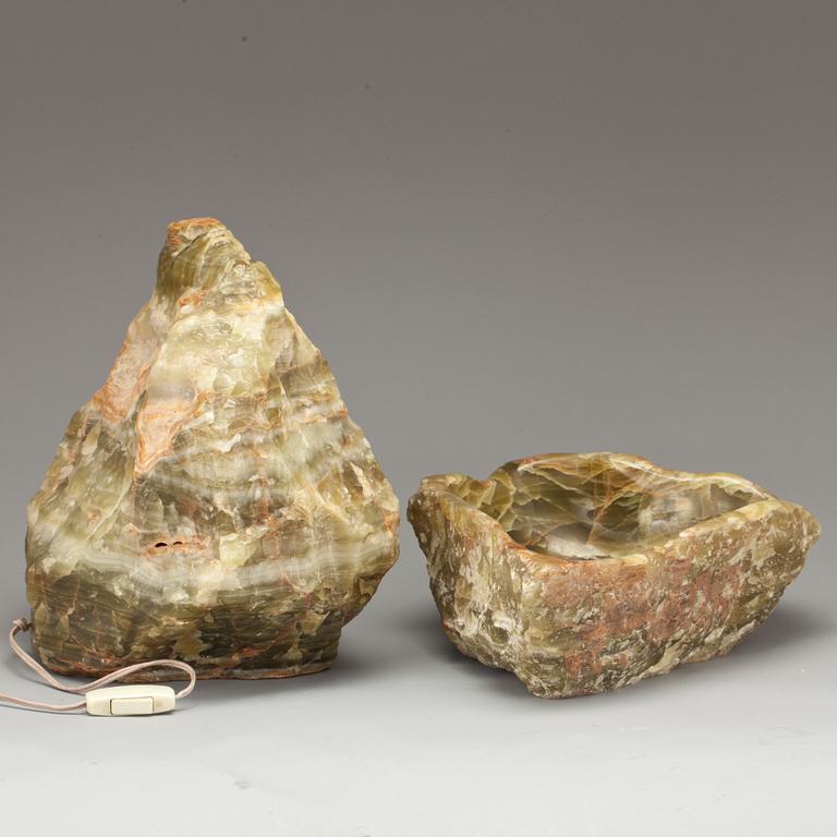 LAMPA samt SKÅL, onyx, 1900-tal.