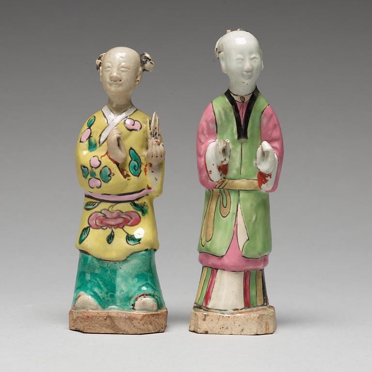 A group of eight famille rose figurines, Qing dynasty, 19th Century.