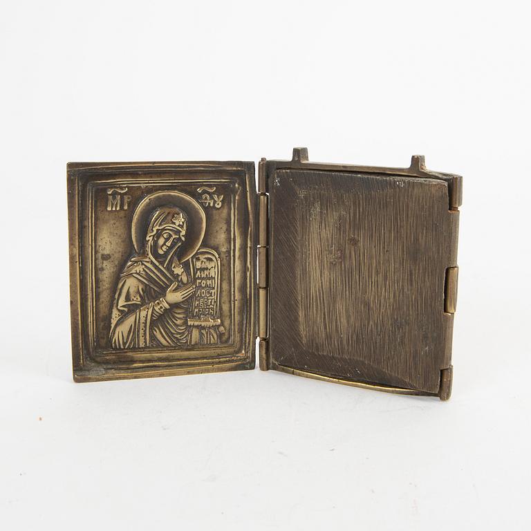 A set of five Russian brass and enamel icons 19th/20th century.