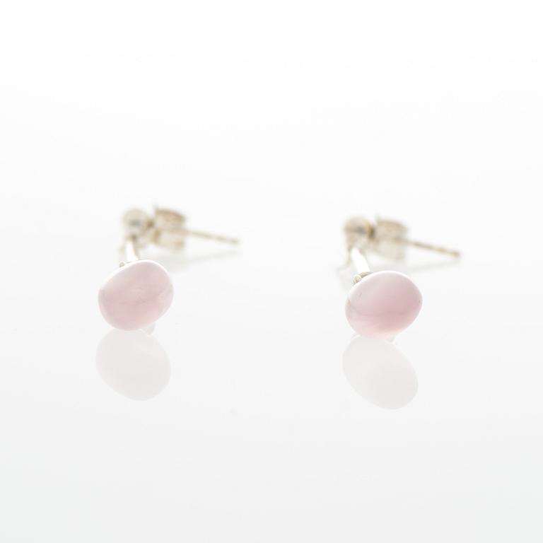 GEORG JENSEN, KORVAKORUT, "Dew drops", ruusukvartsit, hopeaa.