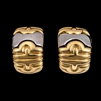 1150. A pair of Bulgari gold earclips.