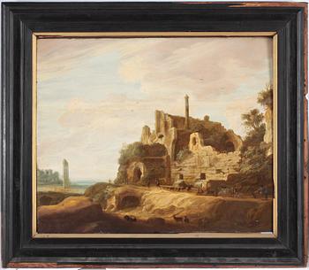 484. Pieter Anthonisz. van Groenewegen Follower of, Landscape with ruins and figures.