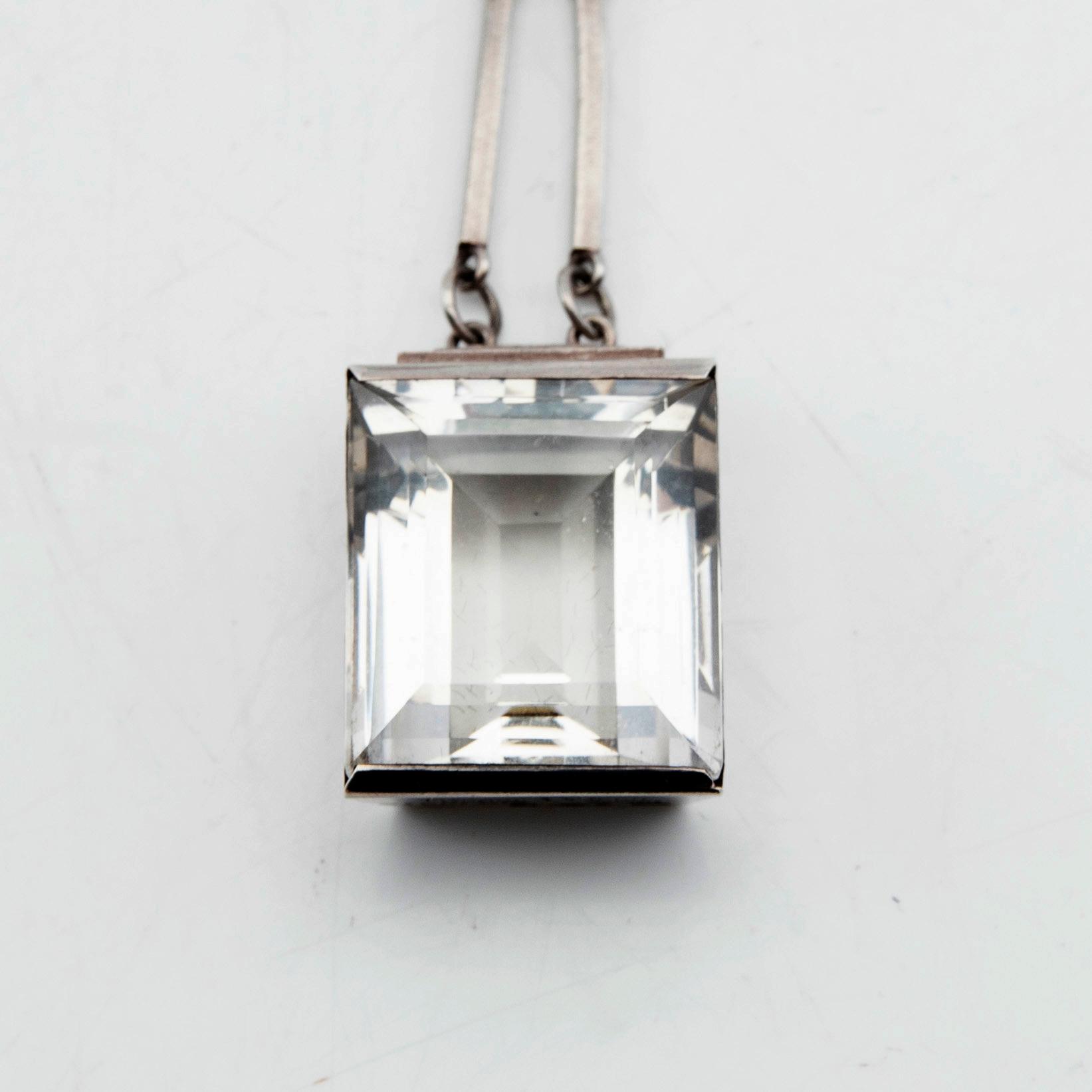 Wiwen Nilsson, necklace, sterling silver with step-cut rock crystal, Lund, 1944.