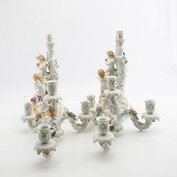 Candelabras a pair Schierholz Germany Rococo style mid-20th century porcelain.
