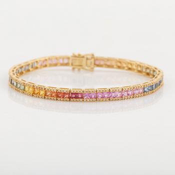 Multi coloured sapphire and eight cut diamond bracelet.