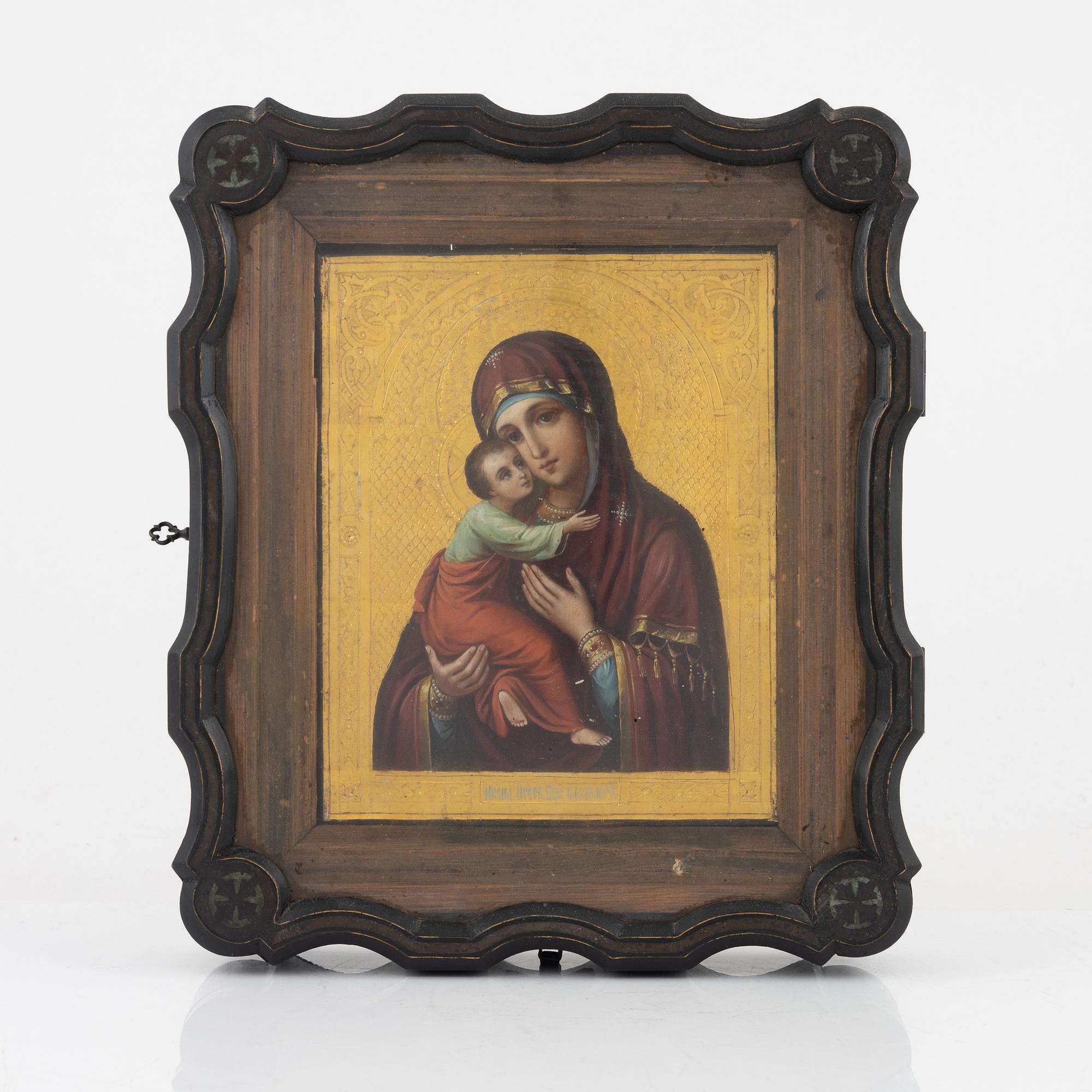 Ikon, Ryssland, 18/1900-tal, Madonnan med barnet.