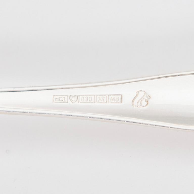 A 50-piece set of 'Chippendale' silver cutlery, Auran Kultaseppä, Turku 1989. In two original wooden boxes.