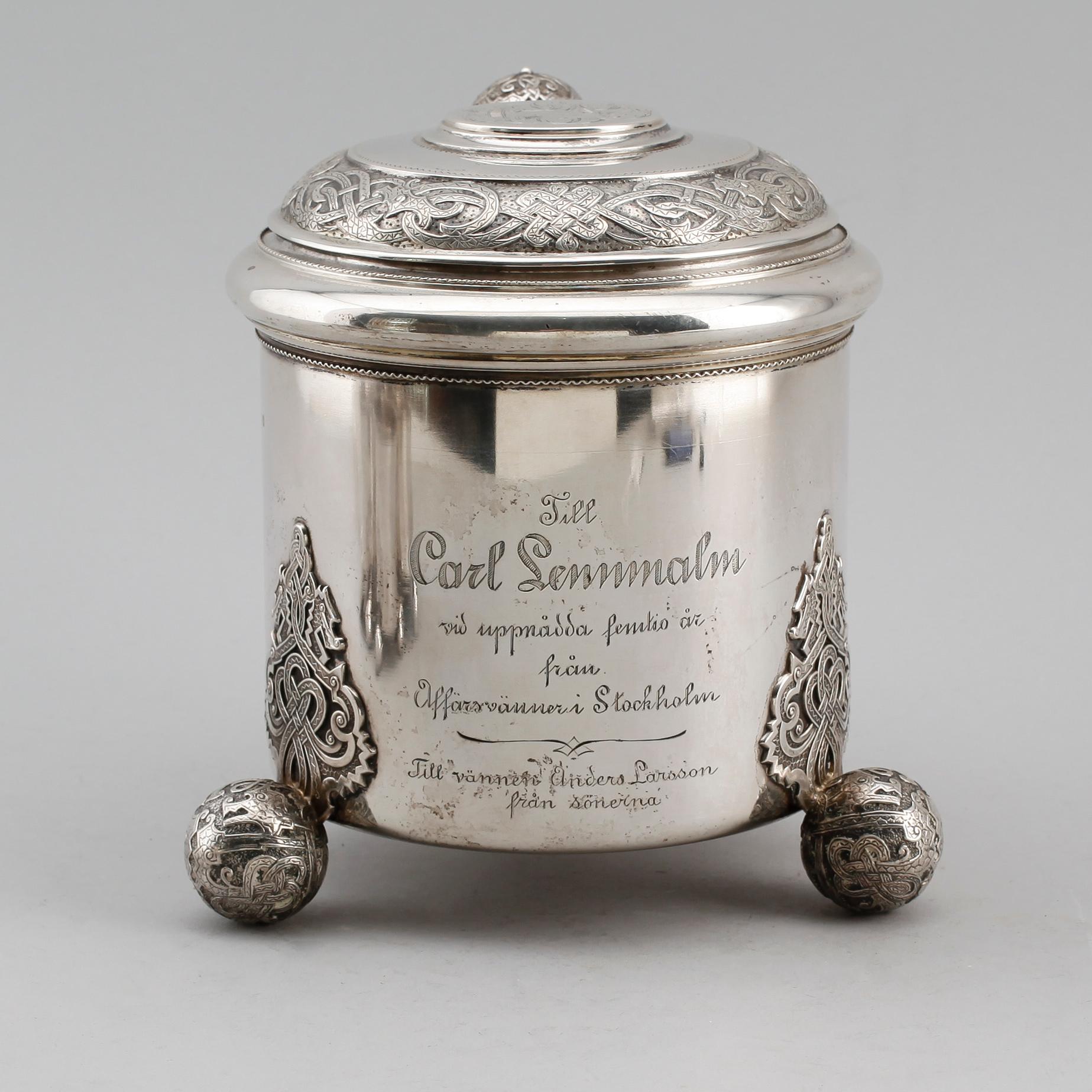 STOP samt BÄGARE, 6 st, silver, 1894/1895. Vikt ca 1244 gram.