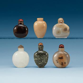 A set of six snuff bottles, China, early 20th Century.
