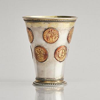 A Swedish 18th century parcel-gilt silver beaker, unmarked.