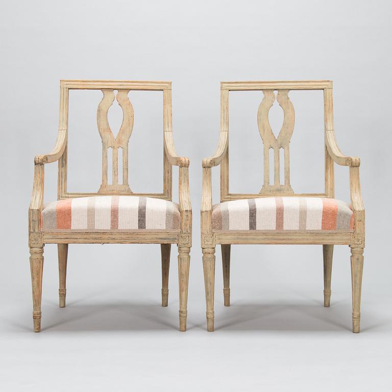 A pair of Swedish Gustavian armchairs, early 19th century.