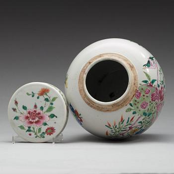 A famille rose jar with cover, Qing dynasty, 18th Century.