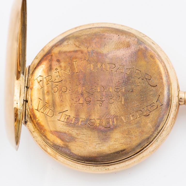 Omega, pocket watch, hunter, 14K gold, 51.5 mm.