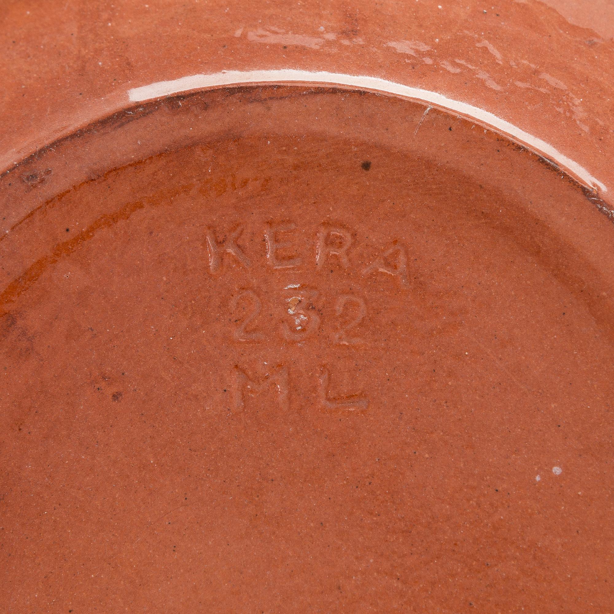 Marita Lybeck, plates, 2 pcs "Koto" and a bowl, red clay, signed ML KERA.