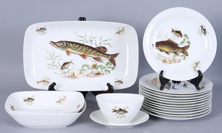 FISKSERVIS, 16 delar, porslin, Rörstrand.