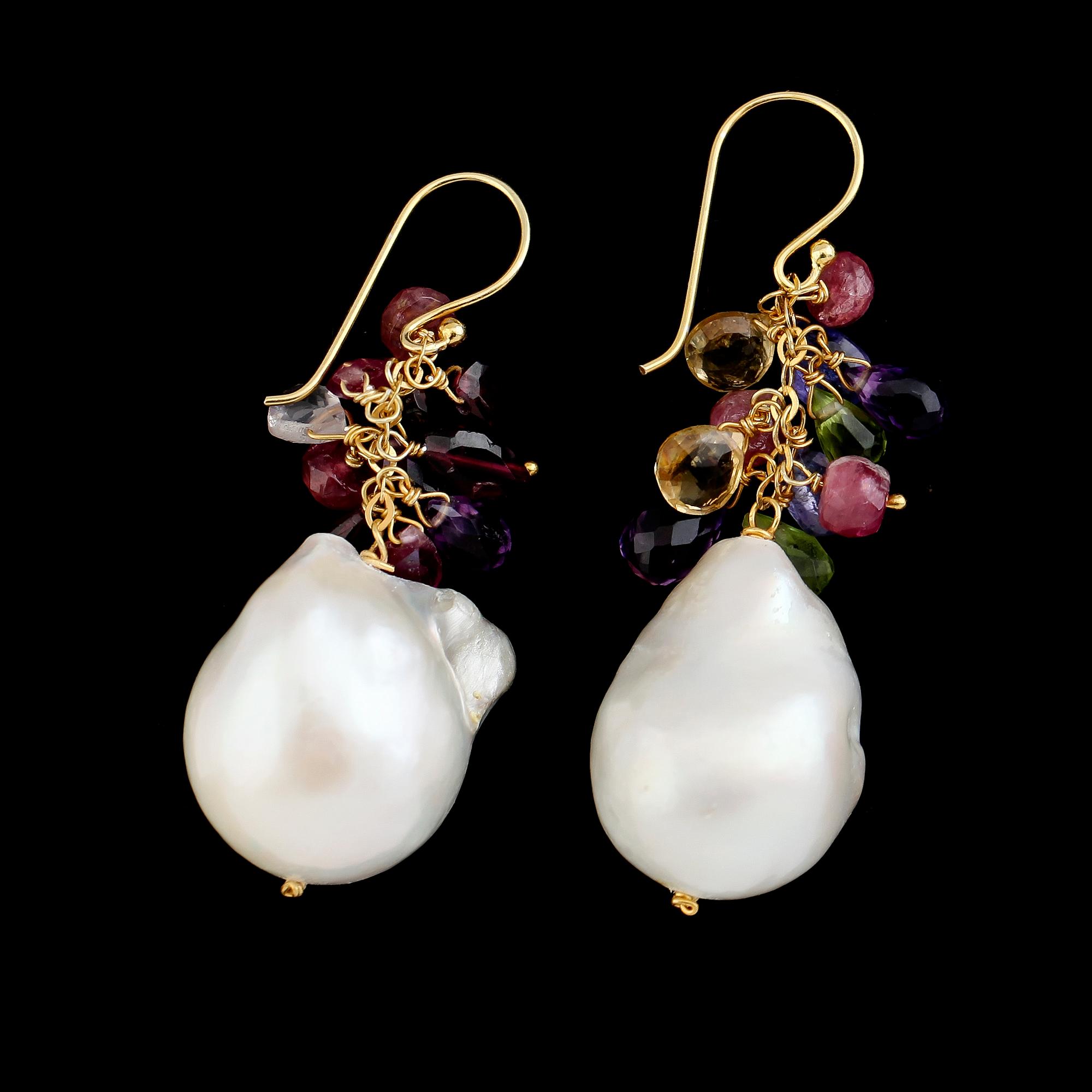 ÖRHÄNGEN, 1 par, förgyllt silver, peridoter, citriner, turmaliner mm. Vikt ca 20 g.