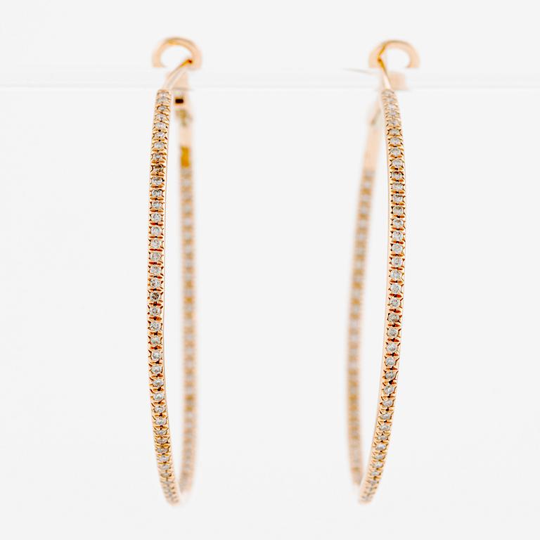 Earrings, hoop style, 14K rose gold with brilliant-cut diamonds.