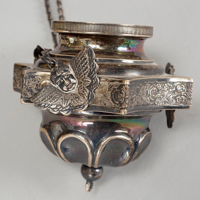 A Russian 19th century silver-gilt Icon, unidentified makers mark, St. Petersburg 1840's.