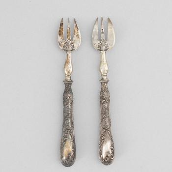 A set of twelve French silver oyster forks, mark of  Felix Malique, Paris, late 19th century.