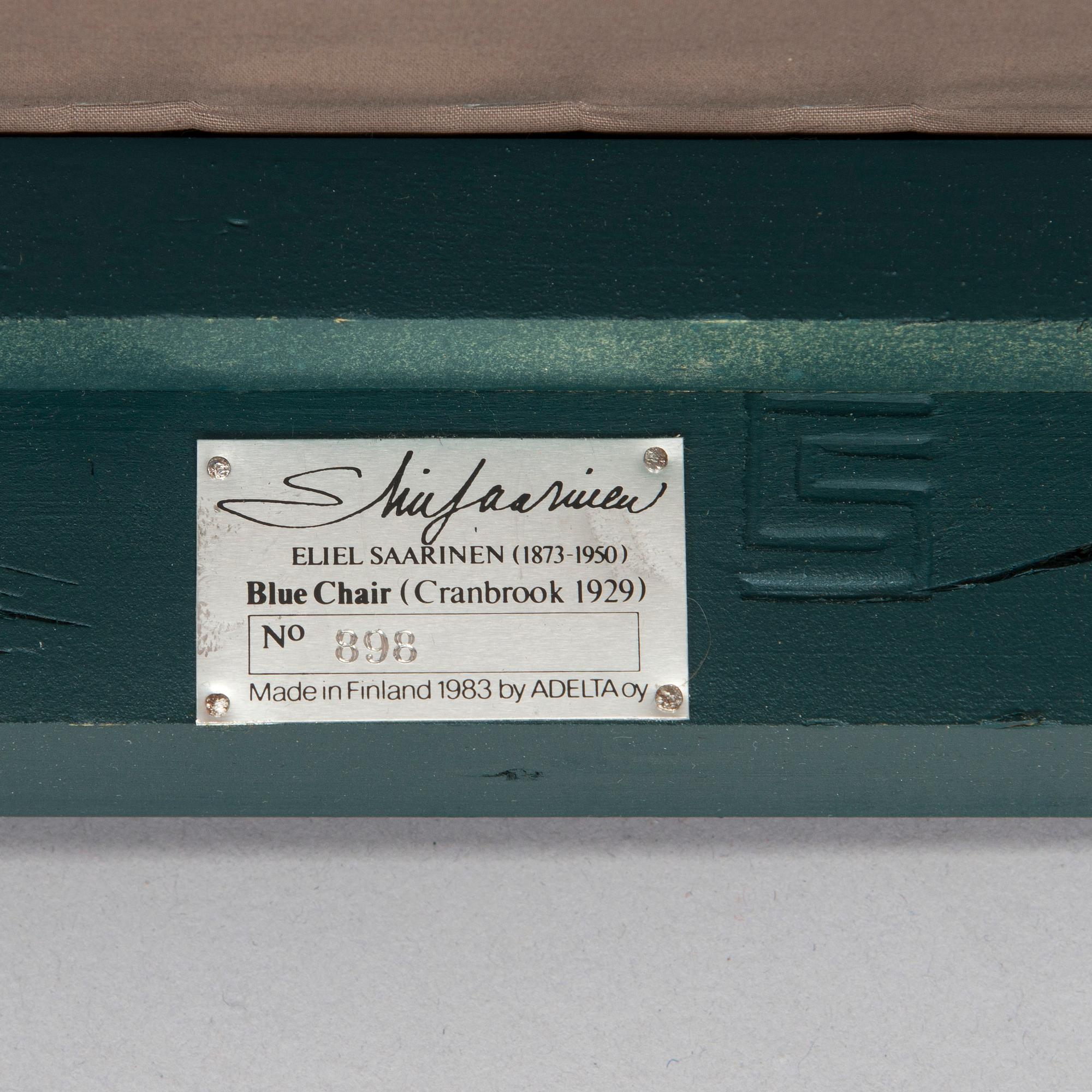 Eliel Saarinen, furniture, 5 pieces, "Blue suite" for Adelta, Finland 1980s.