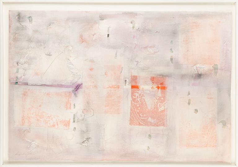 Margareta Sjödin, akvarell & collage, signerat.