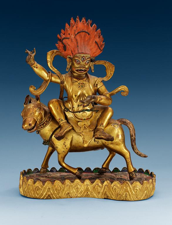 GUDOM, förgylld och bemålad metall. Qing dynastin, Sinotibetansk, 17/1800-tal.