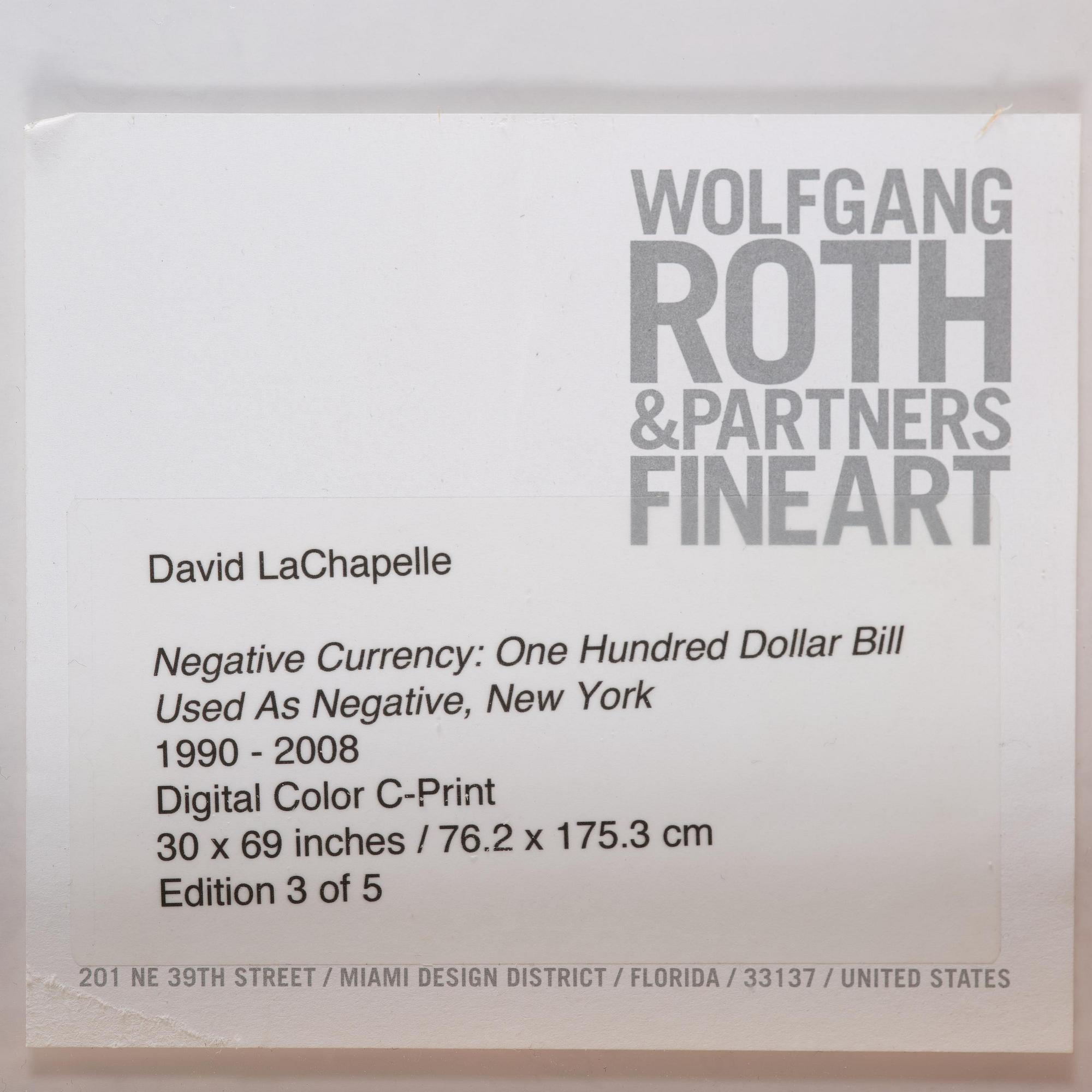 David LaChapelle, "Negative Currency: Fifty Dollar Bill Used As Negative", 1990 - 2008.