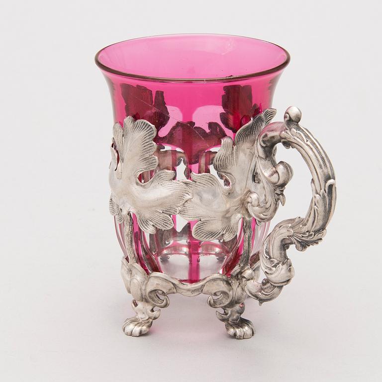 TEGLASHÅLLARE, silver och glas, Carl Gustav Ekqvist, St:Petersburg 1850-tal.