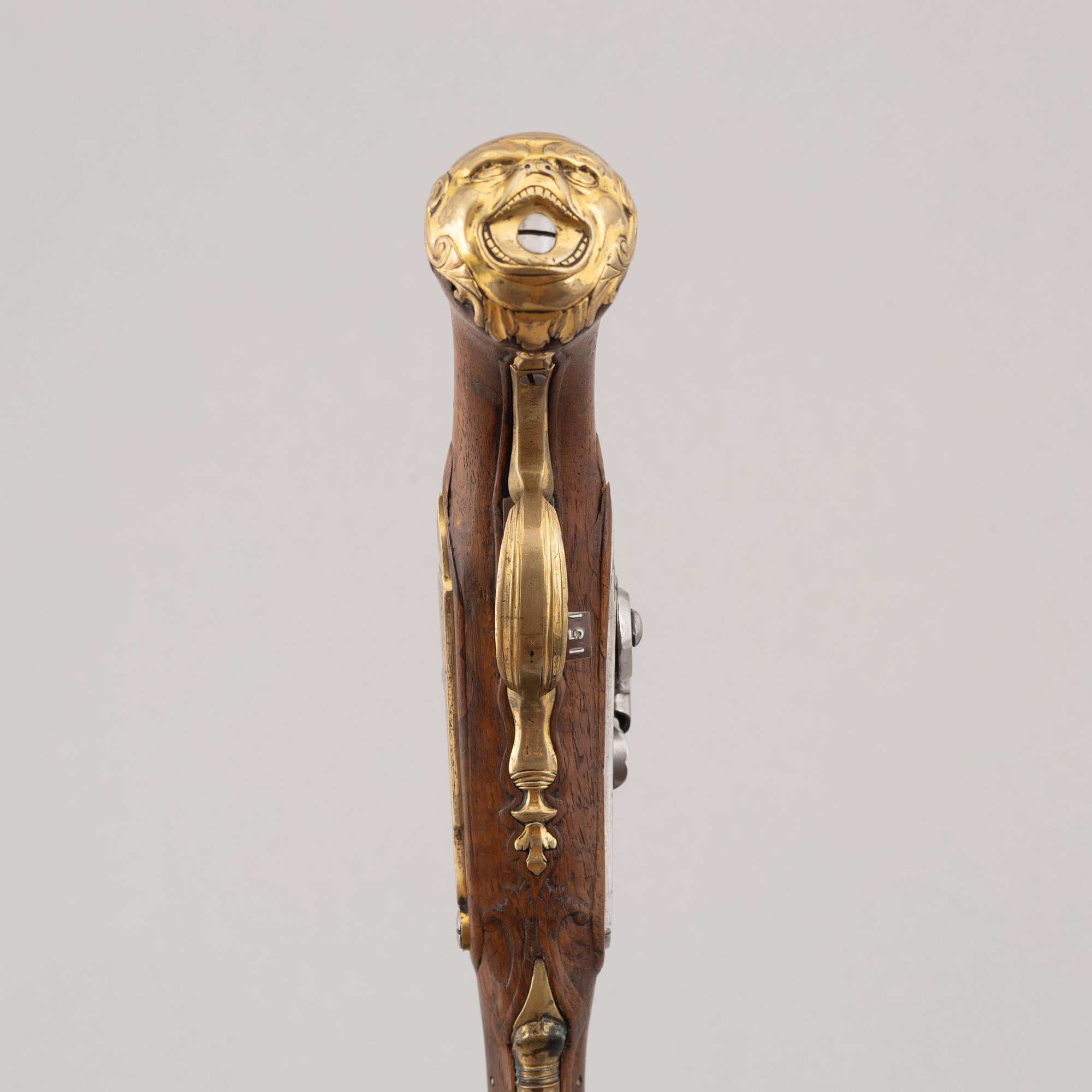 Percussion pistol, converted from flintlock, Anton Gerhardt Stockholm (1705-49).