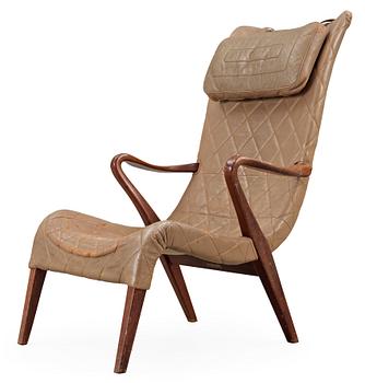 An Axel Larsson birch and leather easy chair, Bodafos, 1940's, model 1207.